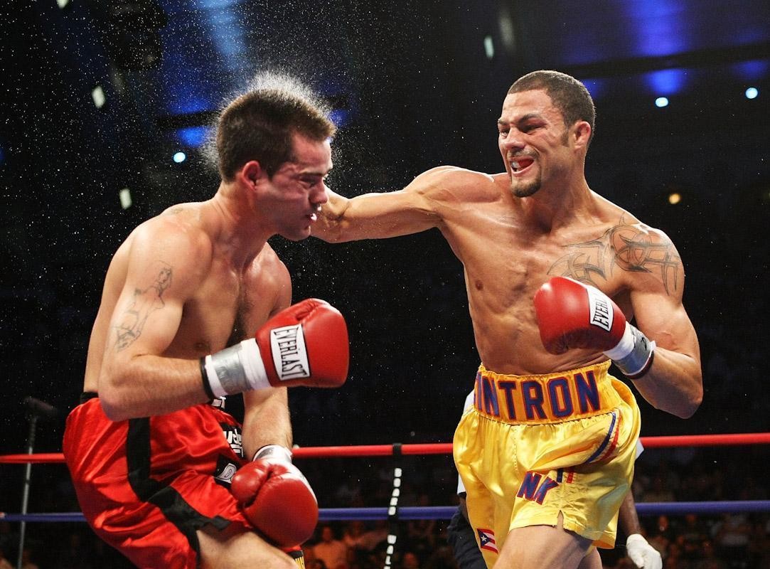 ATLANTIC CITY, NJ - JULY 14: Kermit Cintron knocks out Walter Mathysse in the second round during their IBF Welterweight Championship fight on July 14, 2007 at Boardwalk Hall in Atlantic City, New Jersey.