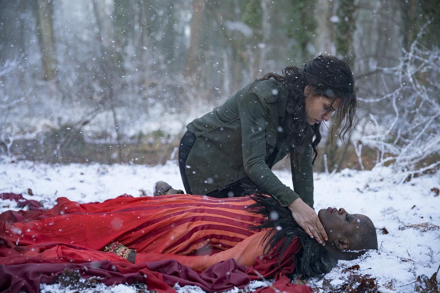 EMERALD CITY -- "The Beast Forever" Episode 101-- Pictured: (l-r) Adria Arjona as Dorothy, Florence Kasumba as Wicked Witch Of The East -- (Photo by: David Lukacs/NBC)