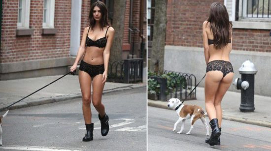 Σέξι δαντέλα και… μποτάκι! Η Emily Ratajkowski έβγαλε βόλτα το σκύλο της (pics)