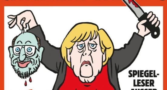 Charlie Hebdo: Εξώφυλλο – πρόκληση με τη Μέρκελ τρομοκράτισσα να «αποκεφαλίζει» τον Σουλτς