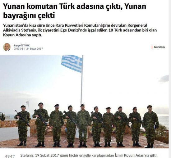 Νέα πρόκληση των Τούρκων: Κατηγορούν τον αρχηγό ΓΕΣ ότι σήκωσε την ελληνική σημαία στις Οινούσσες