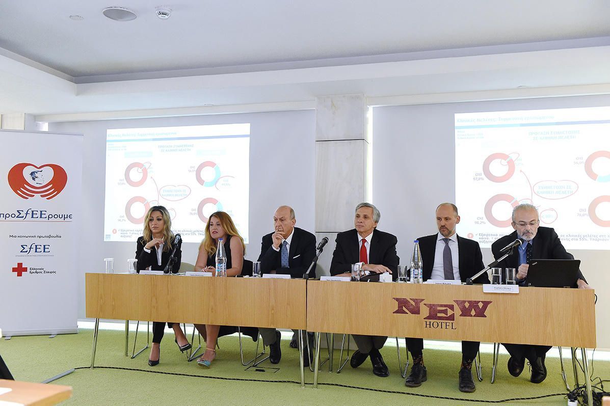 (Από αριστερά): κα Μαρία Λεοντάρη, Communications Director ΣΦΕΕ, κα Ειρήνη Μπαλιούσκα από το Σύλλογο Ασθενών με Πνευμονική Υπέρταση, κ. Γιάννης Χονδρέλης, Sr. Manager Clinical Operations & Regulatory Affairs της Pharmaserve-Lilly S.A.C.I.,κ. Πασχάλης Αποστολίδης, Πρόεδρος του ΣΦΕΕ, κ. Σπύρος Φιλιώτης, Αντιπρόεδρος του ΣΦΕΕ, κ. Δημήτρης Μαύρος, Διευθύνων Σύμβουλος της ΜRB Hellas A.Ε., σε συνέντευξη τύπου με αφορμή την Παγκόσμια Ημέρα Κλινικών Μελετών (20/05)