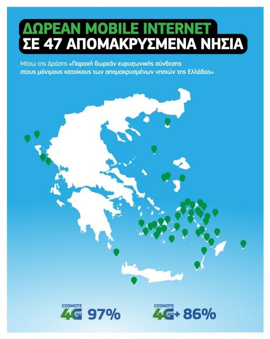 Η COSMOTE συμμετέχει στη Δράση για δωρεάν Mobile Internet σε 47 απομακρυσμένα νησιά
