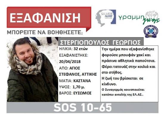 Νεκρός εντοπίστηκε ο 32χρονος Γιώργος Στεργιόπουλος