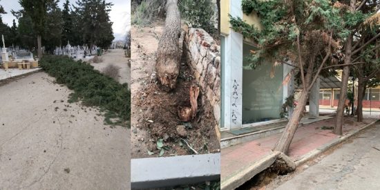 Κακοκαιρία Ηφαιστίων: Ξηλώνονται πινακίδες, κόβεται το ρεύμα, στρώνεται με χιόνι ο δρόμος