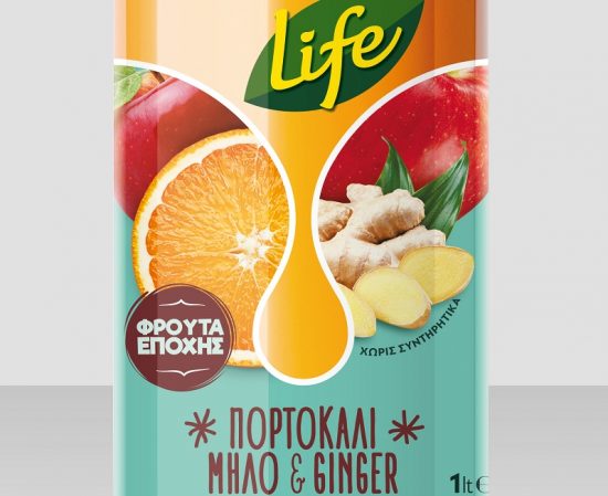 100% φυσικοί χυμοί Life: Νέα καινοτόμα γεύση Πορτοκάλι-Μήλο-Τζίντζερ