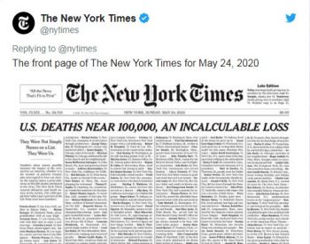 New York Times: Όλη η τραγωδία της πανδημίας στις ΗΠΑ σε ένα εξώφυλλο