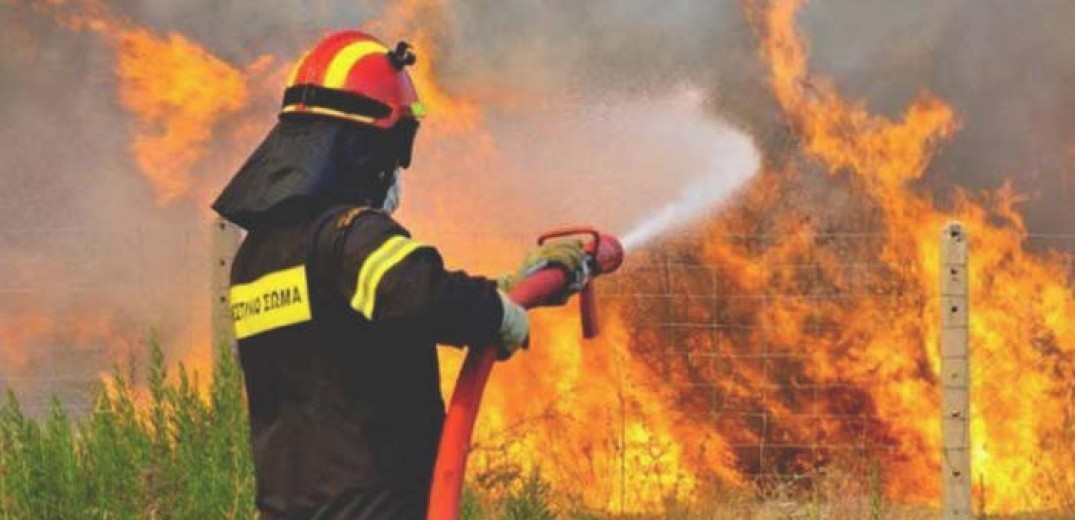 Πυροσβέστης επιχειρεί να κατασβέσει φωτιά σε δασική έκταση