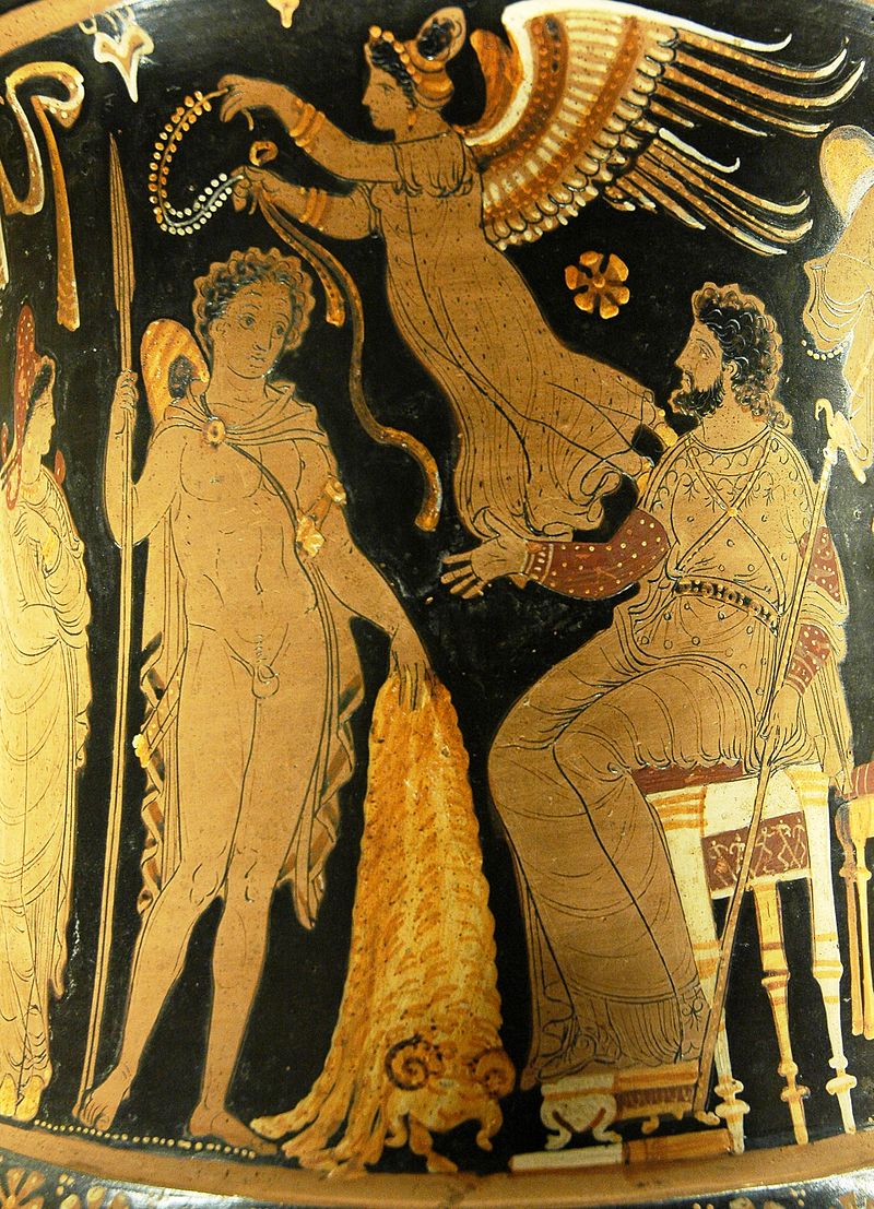 Ο Ιάσονας παραδίδει το Χρυσόμαλλο Δέρας στον Πελία. Παράσταση σε αγγείο (340 -330 π.Χ.), Λούβρο
