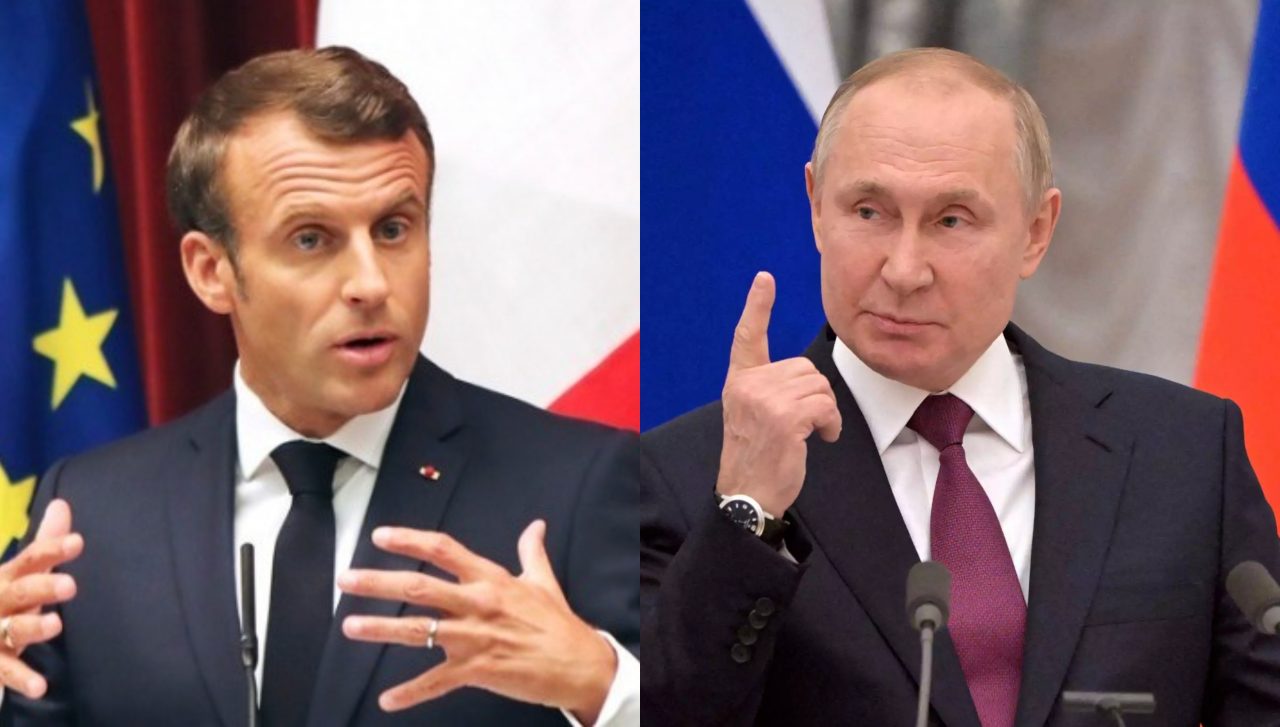 Ο πρόεδρος της Γαλλικής Δημοκρατίας Εμανουέλ Μακρόν και ο πρόεδρος της Ρωσίας Βλαντίμιρ Πούτιν