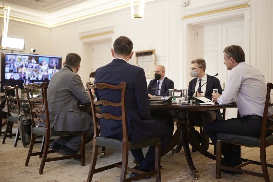 Υπό τον πρωθυπουργό Κυριάκο Μητσοτάκη συνεδρίασε το υπουργικό συμβούλιο, μέσω τηλεδιάσκεψης, στο Μέγαρο Μαξίμου, την Τρίτη 30 Μαρτίου 2022.