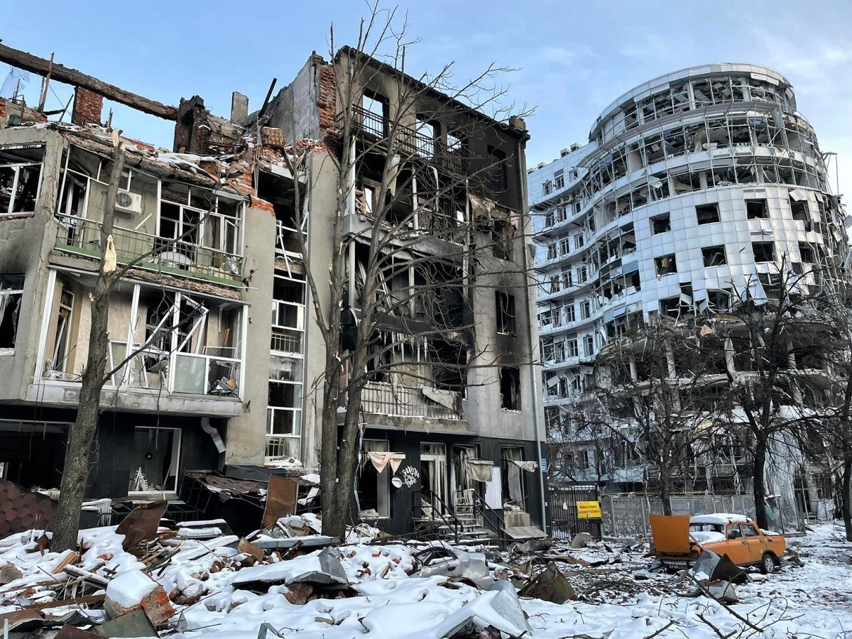 Βομβαρδισμένο τοπίο στο Χάρκοβο
