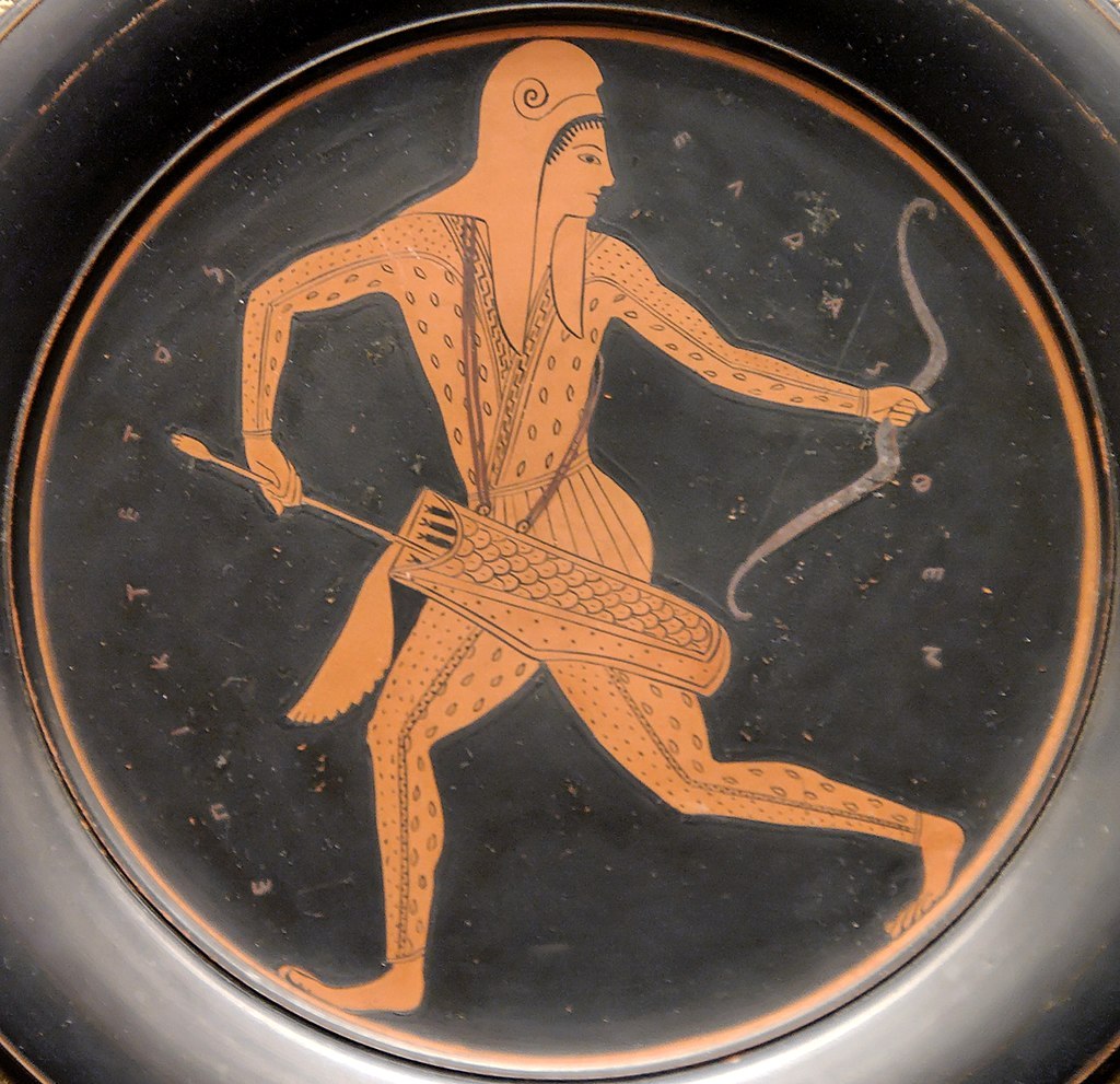 Σκύθης τοξότης παράσταση στο εσωτερικό αττικής ερυθρόμορφης κύλικας, περ. 520-500 π.Χ.