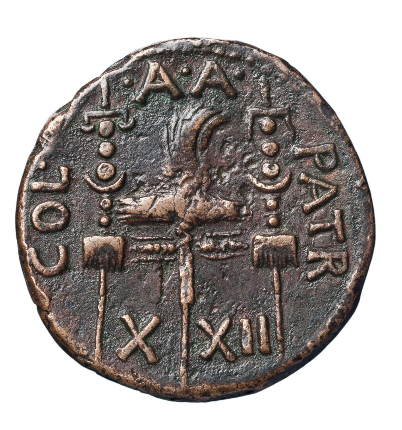 Χάλκινο νόμισμα, Πάτρα επί Κλαυδίου (41–54 μ.Χ.). Νομισματική Συλλογή ΚΙΚΠΕ