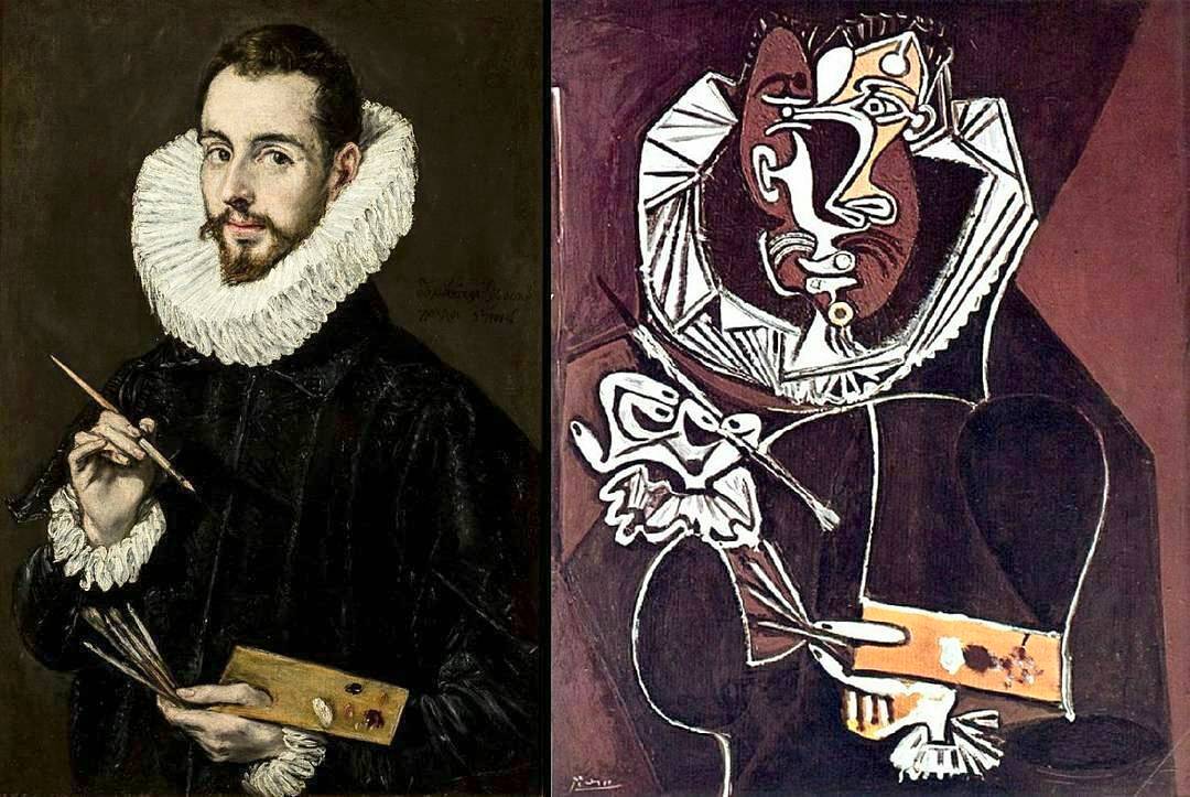 Η «Προσωπογραφία του Χόρχε Μανουέλ» (1600 -1605) του Γκρέκο και (δεξιά) η «Προσωπογραφία ζωγράφου» (1950) του Πάμπλο Πικάσο