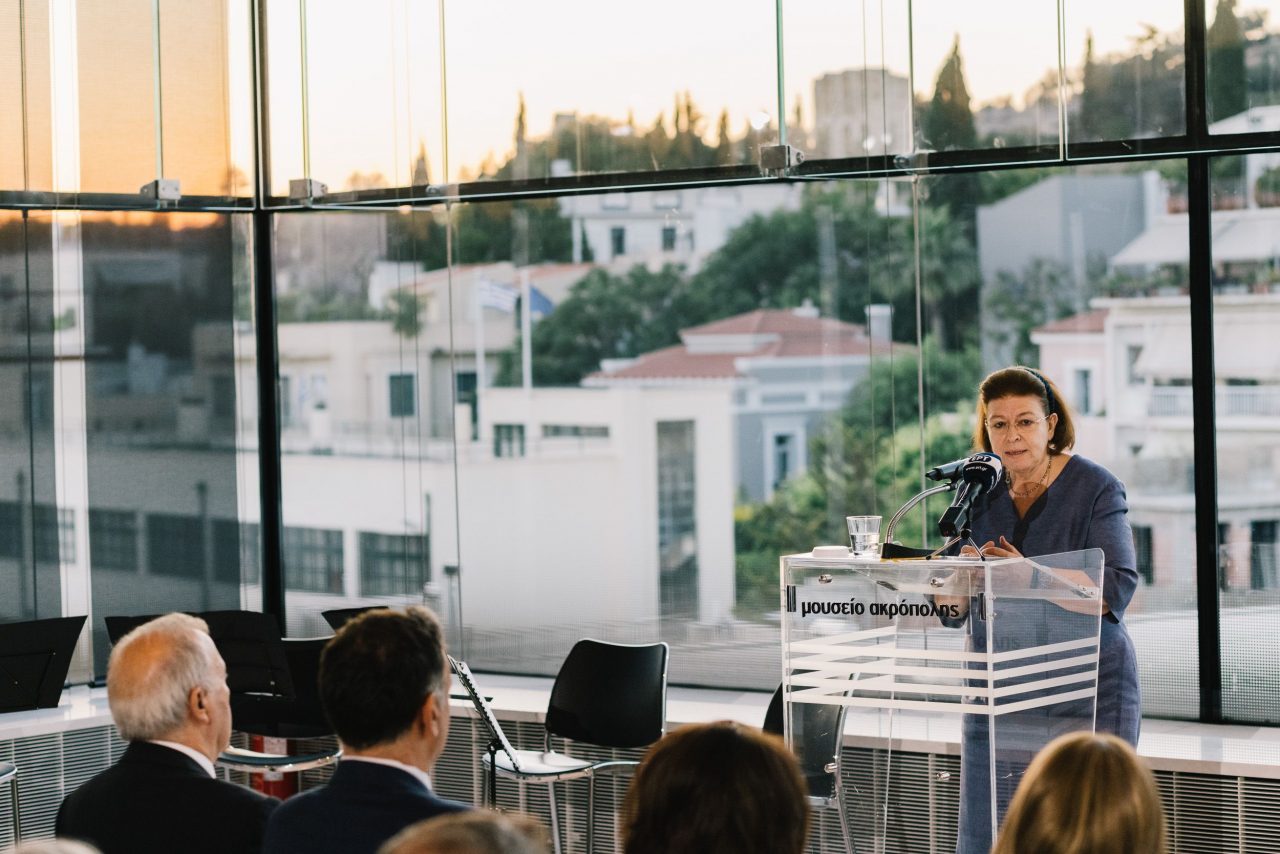 Η υπουργός Πολιτισμού Λίνα Μενδώνη στην εκδήλωση για την 13η επέτειο του Μουσείου Ακρόπολης