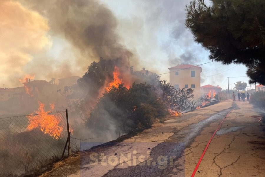 Τεράστια φωτιά στα Βατερά, στη Μυτιλήνη