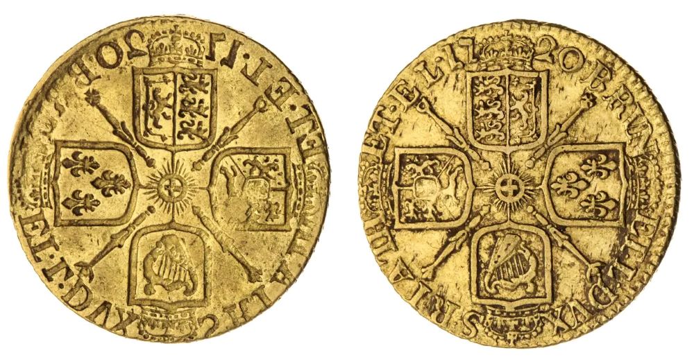 Νόμισμα του Γεωργίου Α' του 1720 με σφάλμα κοπής, που ανεβάζει την αξία του