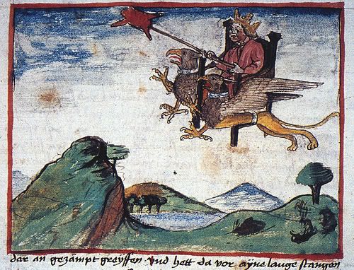 Μεσαιωνική παράσταση με τον Αλέξανδρο να ταξιδεύει στον ουρανό με ιπτάμενο άρμα
