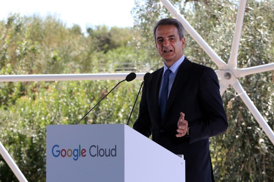 Ο πρωθυπουργός Κυριάκος Μητσοτάκης μιλά στην εκδήλωση της Google για την παρουσίαση της επένδυσης σε τεχνολογία cloud της Google στην Ελλάδα