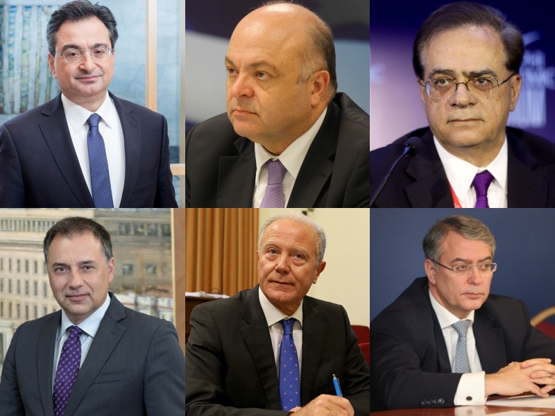 Φωκίων Καραβίας, CEO της Eurobank, Γιώργος Ζαννιάς, πρόεδρος της Eurobank, ο πρόεδρος της Εθνικής Τράπεζας Γκίκας Χαρδούβελης, ο υποδιοικητής της ΤτΕ Θοδωρής Πελαγίδης, ο πρώην διοικητής της ΤτΕ Γιώργος Προβόπουλος, ο Απόστολος Ταμβακάκης της EOS Capital Partners