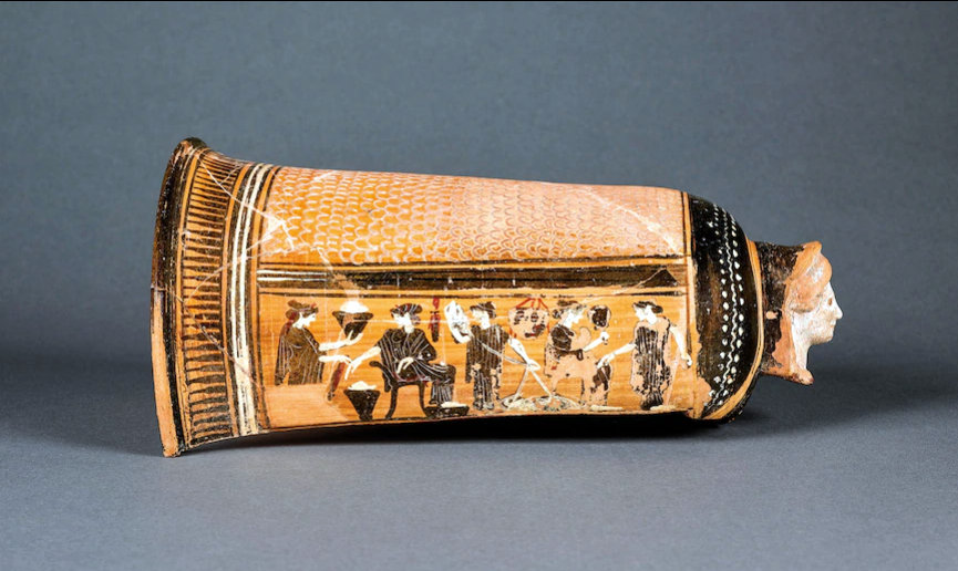 Πήλινο επίνητρο που χρησιμοποιούνταν από τις γυναίκες κατά την επεξεργασία του μαλλιού, 5ος π.Χ. αώνας