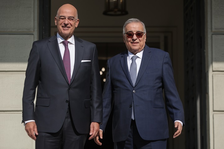 Συνάντηση του υπουργού Εξωτερικών, Νίκου Δένδια, με τον υπουργό Εξωτερικών της Δημοκρατίας του Λιβάνου, Abdallah Bou Habib