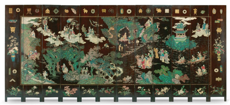 Παραβάν από δώδεκα φύλλα σε λάκα με θέμα που αποδίδει τον ταοϊστικό παράδεισο. Κίνα, Δυναστεία Κίνγκ, περίοδος Κάνγκξι (1662-1722)