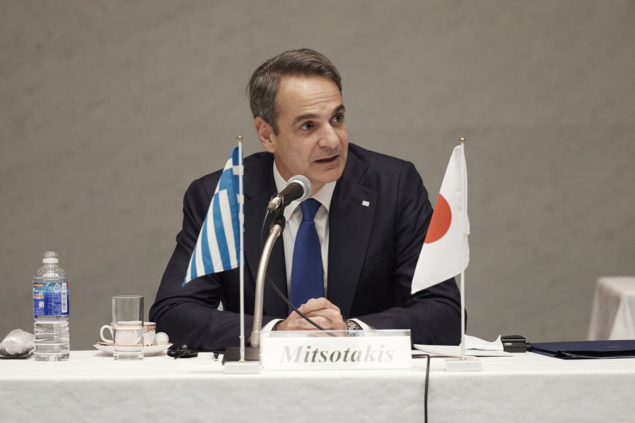 Ο πρωθυπουργός Κυριάκος Μητσοτάκης, μιλά με στελέχη ιαπωνικών ομίλων στα γραφεία του Keidanren Kaikan στο Τόκυο, Ιαπωνία (ΑΠΕ-ΜΠΕ)