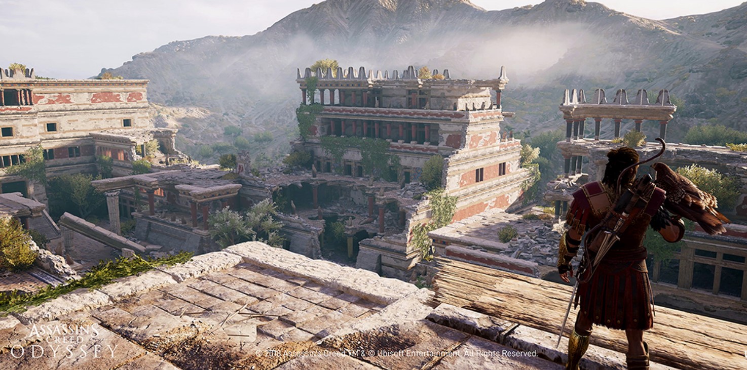 Στιγμιότυπο από την εμπειρία του Knossos Palace, που παρουσιάζεται στην έκθεση από το βιντεοπαιχνίδι Assassin’s Creed Odyssey