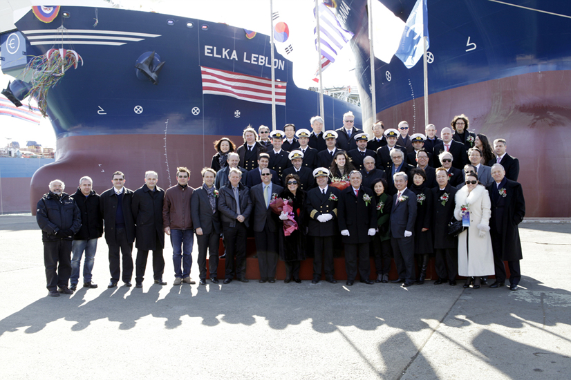 Από την εκδήλωση για τη ναυπήγηση των πλοίων ELKA LEBLON και ELKA PARANA, στις 25 Ιανουαρίου 2013. Στη φωτογραφία διακρίνεται ο πρόεδρος της European Navigation Σπύρος Καρνέσης