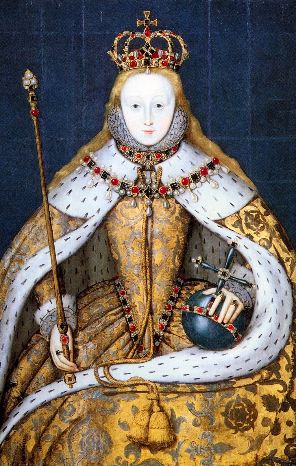 Ένα πορτρέτο της Ελισάβετ Α΄ με την περιβολή της στέψης της, που χρησιμοποιήθηκε για πρώτη φορά από τη μεγαλύτερη αδερφή της, Μαίρη Α΄