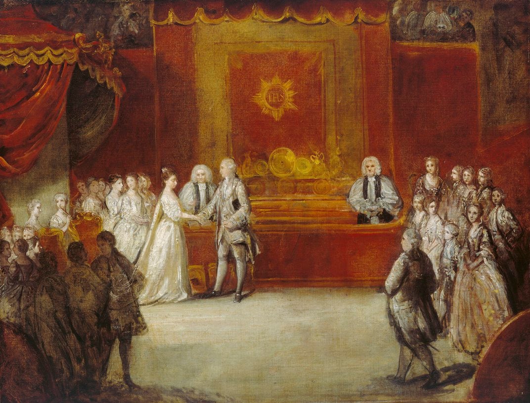 Ο γάμος του Γεωργίου Γ΄ και της Καρλόττας σε πίνακα του Τζόσουα Ρέινολντς