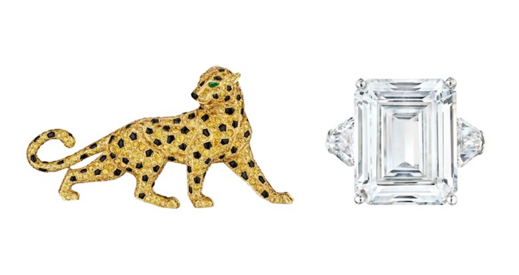 Καρφίτσα με διαμάντι, όνυχα και σμαράγδι («Panthère de Cartier») και διαμαντένιο δαχτυλίδι, 20,54 καρατίων από τη συλλογή της Αν Αϊζενχάουερ