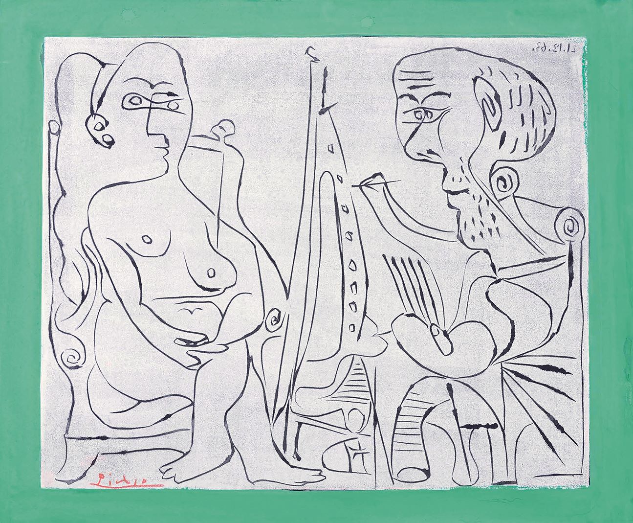 Πικάσο «Ζωγράφος και μοντέλο σε πολυθρόνα» Μονοτυπία λινόλαιου, 1963