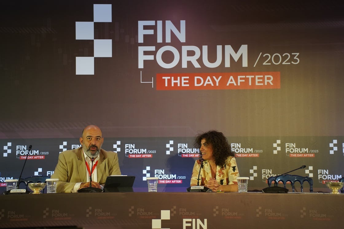 Από αριστερά: Δημήτρης Μαλλάς, Δημοσιογράφος, CNN Greece και Σοφία Γαλάτουλα, Head of Projects & Products στην tbi bank Ελλάδος
