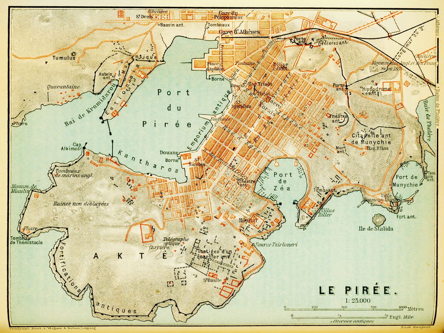Χάρτης του Πειραιά, σε έκδοση BAEDEKER, Karl, το 1894 