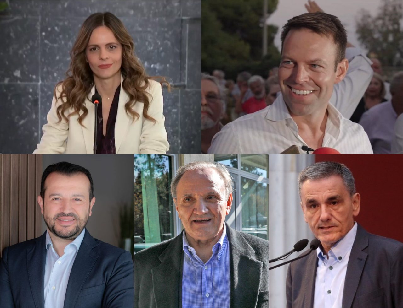 Οι υποψήφιοι πρόεδροι ΣΥΡΙΖΑ: Η Έφη Αχτσιόγλου, ο Στέφανος Κασσελάκης, ο Νίκος Παππάς, ο Στέφανος Τζουμάκας και ο Ευκλείδης Τσακαλώτος