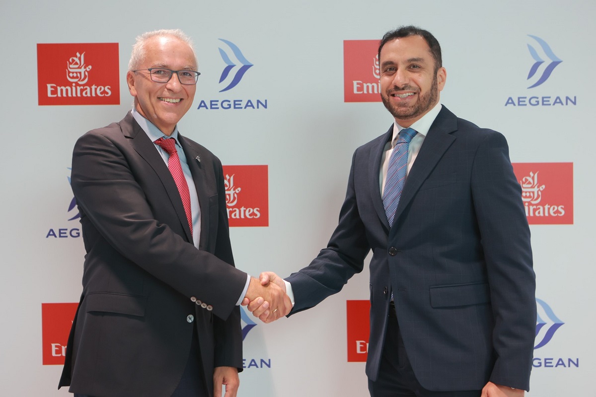 Ο CEO της AEGEAN, Δημήτρης Γερογιάννης, με τον Chief Commercial Officer της Emirates, Adnan Kazim