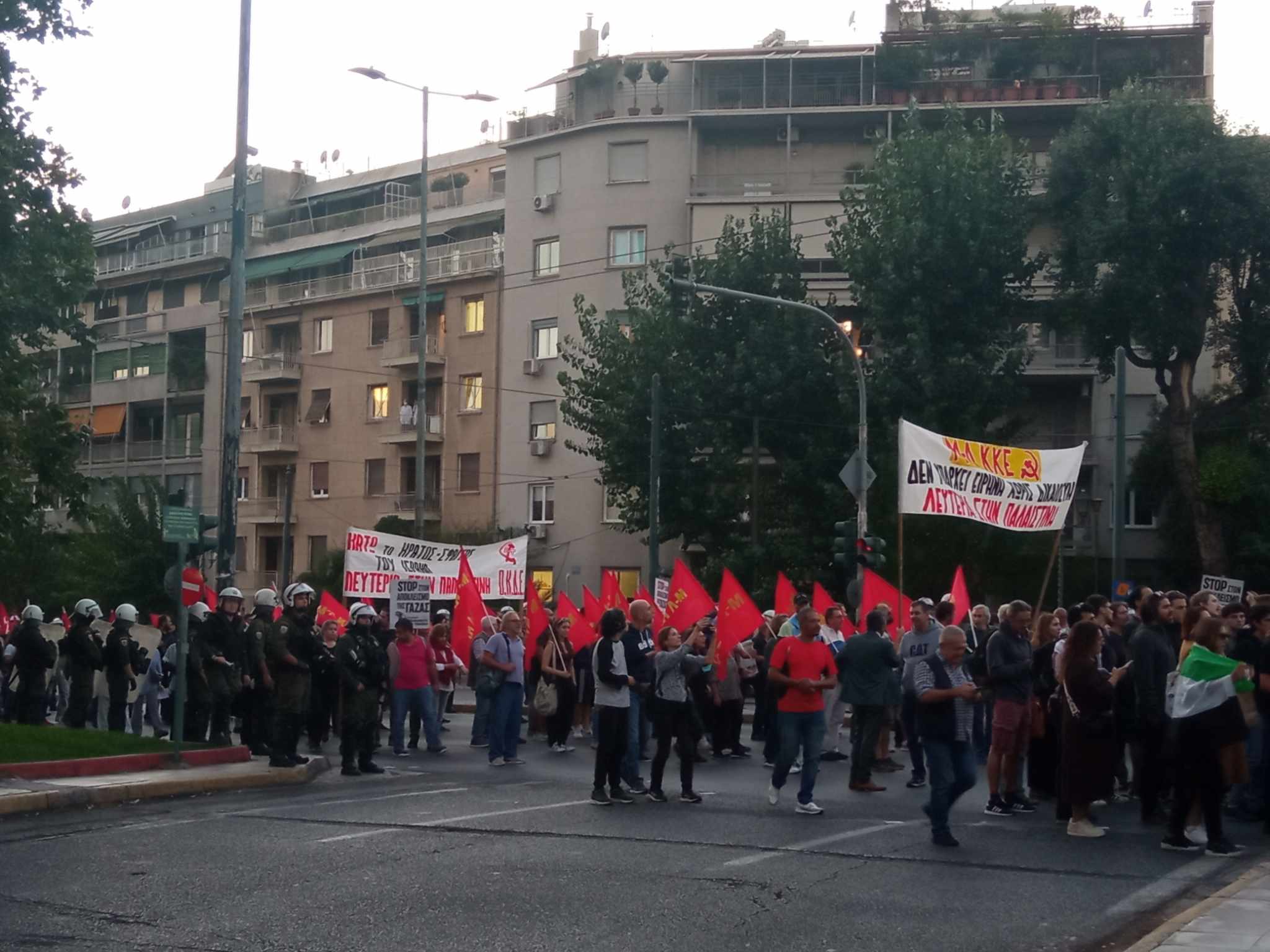 Στιγμιότυπο από τη διαδήλωση υπέρ της Παλαιστίνης