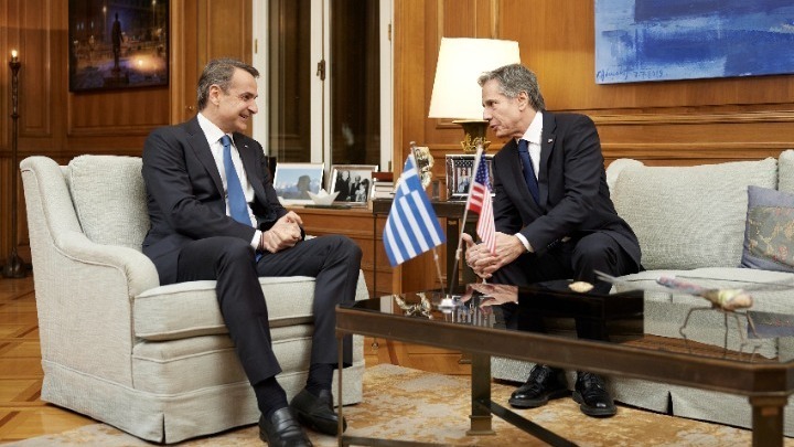 Ο πρωθυπουργός Κυριάκος Μητσοτάκης με τον υπουργό Εξωτερικών των ΗΠΑ, Άντονι Μπλίνκεν
