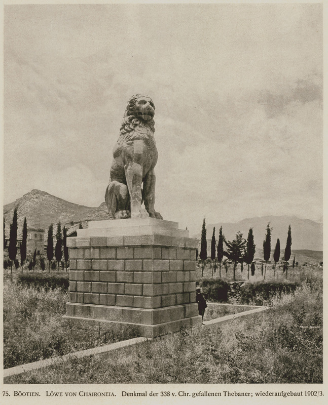 Ο Λέων της Χαιρώνειας το 1923 με το μνημείο ήδη αναστηλωμένο από το 1902-1903 