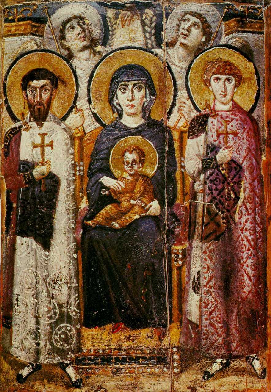 Εγκαυστική εικόνα της Θεοτόκου με τον Άγιο Γεώργιο και τον Άγιο Θεόδωρο του 6ου αιώνα. Από την Ιερά Μονή Αγίας Αικατερίνης του Σινά
