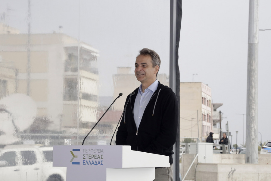 Ο πρωθυπουργός Κυριάκος Μητσοτάκης μιλάει στα εγκαίνια του Λιμένα Αγίου Κωνσταντίνου