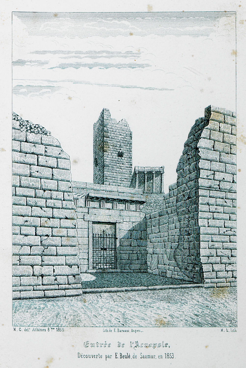 Η πύλη του Μπελέ (Beulé), κύρια είσοδος στην Ακρόπολη των Αθηνών, το 1853, πριν την κατεδάφιση των μεσαιωνικών οχυρώσεων