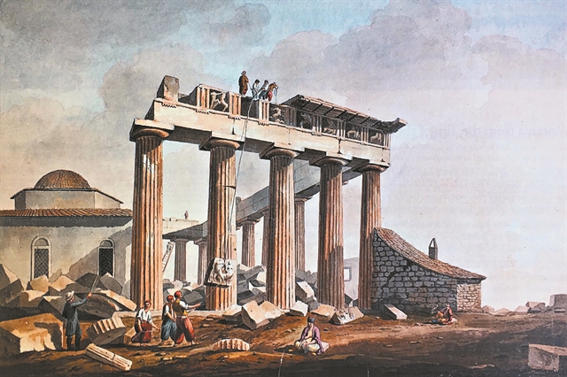 Η λεηλασία των μαρμάρων σε ζωγραφική απεικόνιση του Ντόντγουελ, 1804 