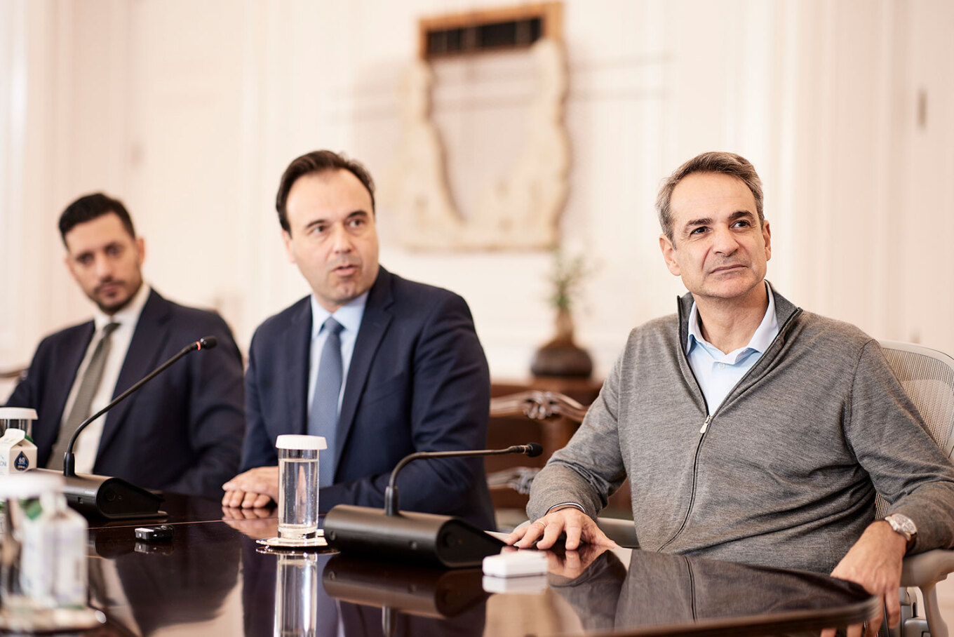 Ο Υφυπουργός Ψηφιακής Διακυβέρνησης Κωνσταντίνος Κυρανάκης, o Υπουργός Ψηφιακής Διακυβέρνησης Δημήτρης Παπαστεργίου και ο Πρωθυπουργός Κυριάκος Μητσοτάκης