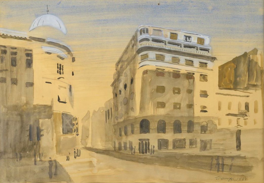 Γιάννης Τσαρούχης, Προσχέδιο για το νέο κτήριο Διοίκησης της Τράπεζας Πίστεως, 1967. Ιδιωτική συλλογή