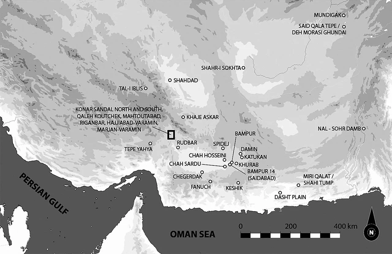 Χάρτης του νοτιοανατολικού ιρανικού οροπεδίου με την αλλουβιακή λεκάνη του ποταμού Χαλίλ (σε τετράγωνο)