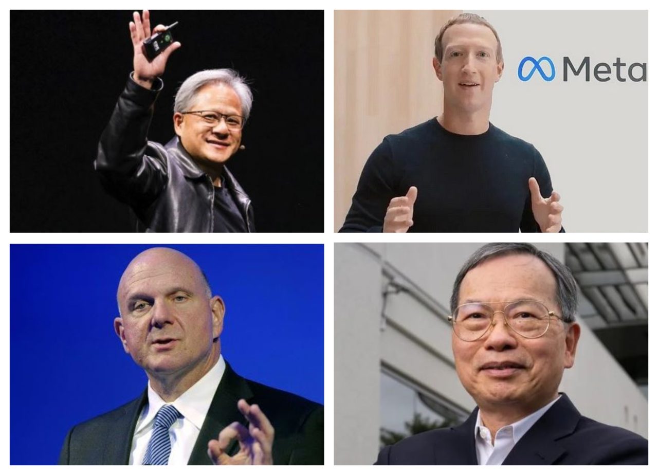 Ο Διευθύνων Σύμβουλος της Nvidia, Jensen Huang, o ιδρυτής της Meta, Mark Zuckerberg, ο CEO της Microsoft, Steve Ballmer και ο Charles Liang, συνιδρυτής της Super Micro Computer
